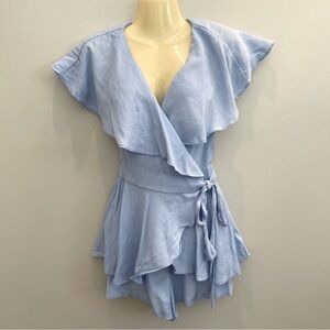 Do+Be Romper Baby Blue Ruffles Cutout Womens Small preppy date night
